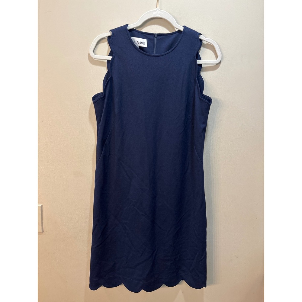 Sara Campbell Navy Blue Scalloped Shift Dress Sleevelessā Made in USA Size M